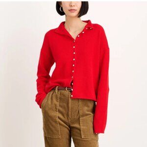 Alex Mill | Taylor Rollneck Cardigan in Cotton Cashmere | Large | Red